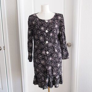 Vintage Dennis Goldsmith Jacket & Skirt Set Black Rayon Floral Print Size 12